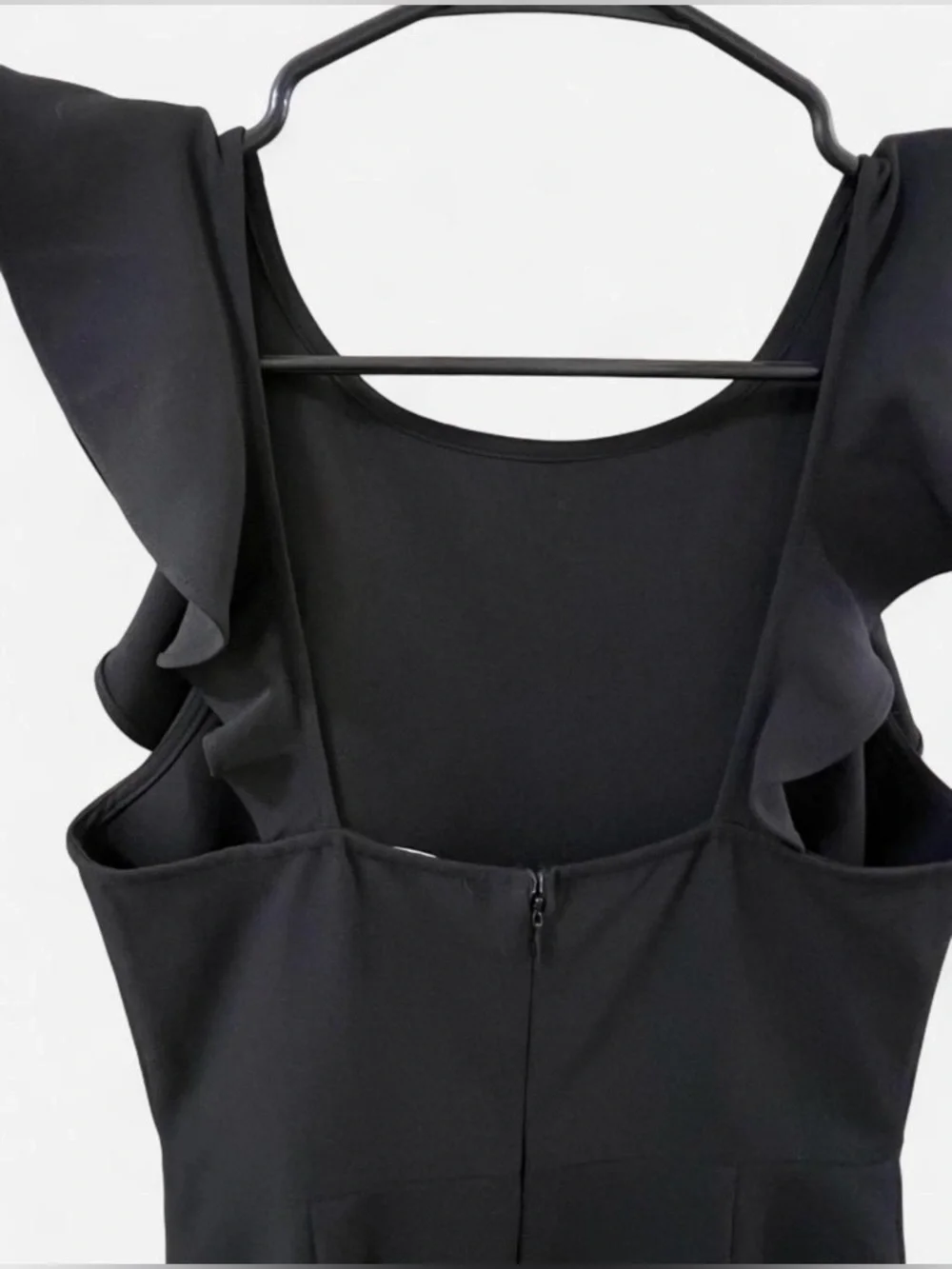 Lulu's Small Black Ruffle-Trim Midi Dress Formal Cocktail Wedding Guest Bodycon - Picture 7 of 8